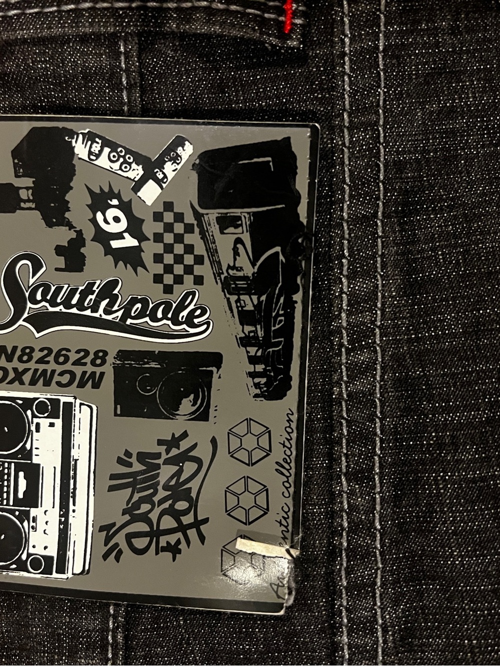 Vintage Southpole Baggy Black Denim Jorts Contrast Graffiti Patchwork Y2K Sz 52 - Picture 7 of 11